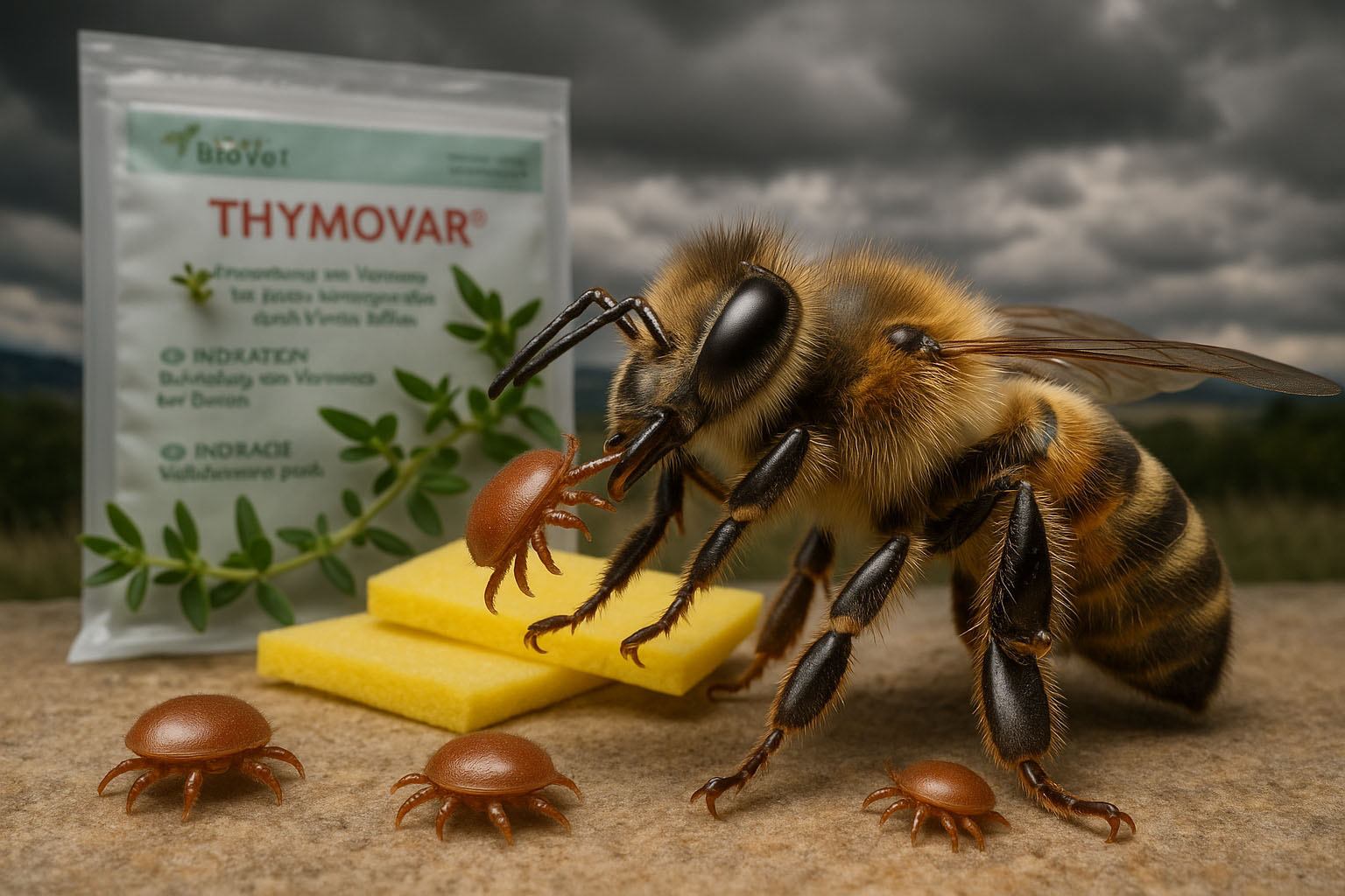 Praktické informace pro včelaře k tématu Thymovar návod na použití pro léčbu varroázy včel Přípravek Thymovar umístěný ve včelím úlu
